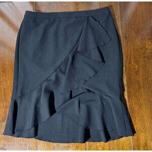 Black Worthington Ruffled Midi Skirt With Asymmetrical Hem Size 16 Office NWT